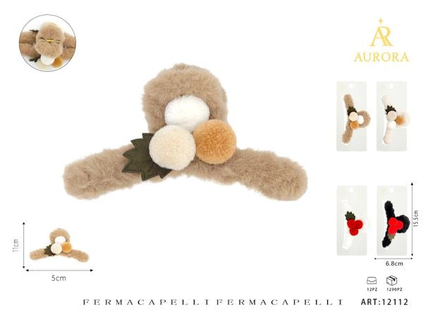 Pince à cheveux AURORA en peluche avec décoration cerise