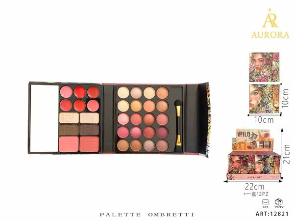 Trousse Make-up Completa AURORA: Palette Occhi, Labbra e Viso Tascabile