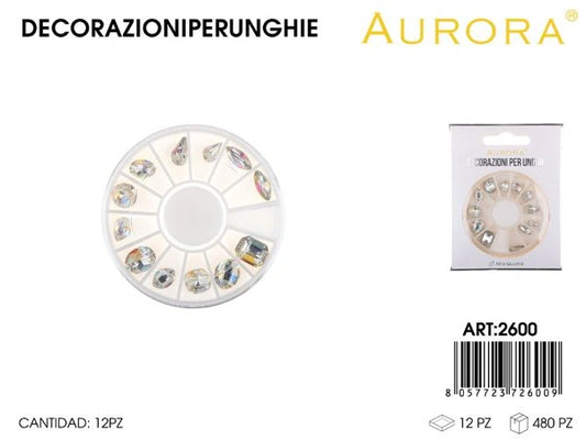 Kit Ruota Decorazioni Nail Art AURORA: 5 Varianti di Strass e Dettagli Preziosi