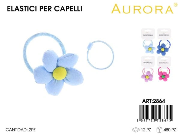 Coppia di Elastici AURORA: Fiore in Stoffa e Laccetto Coordinato
