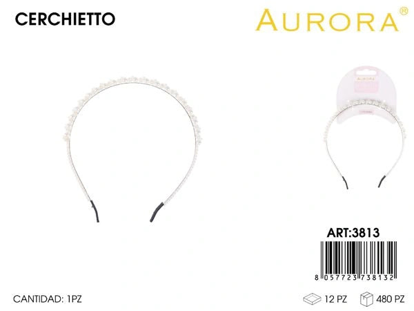 Cerchietto Gioiello AURORA: Fascia Sottile in Metallo con Perle