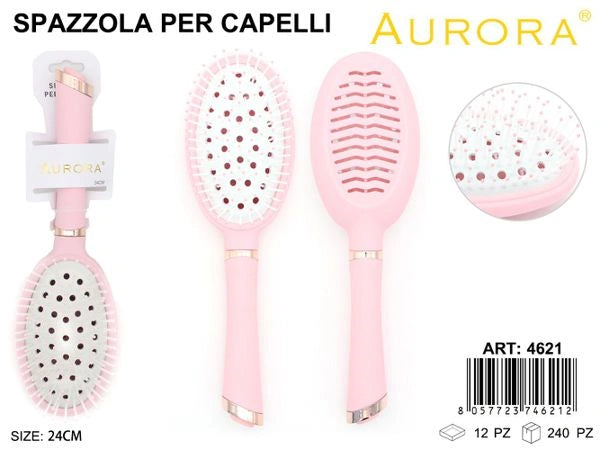 Spazzola Districante AURORA Rosa e Oro: Design Ovale, Paddle e Ventilata