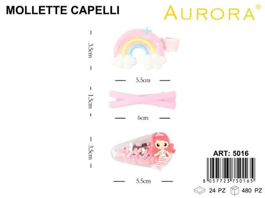 Tris di Accessori Capelli AURORA: Tema Sirena e Arcobaleno Pastello