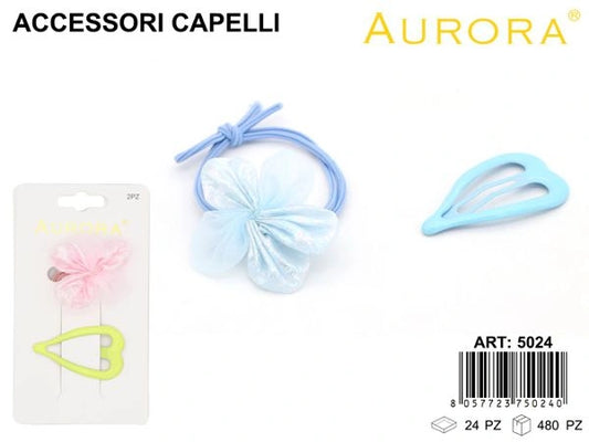 Kit Coordinato AURORA: Elastico con Fiore e Molletta a Cuore