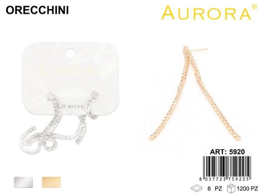 Orecchini Lunghi AURORA: Design Geometrico a V con Pavé di Strass
