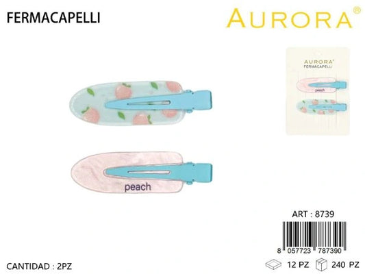Coppia di Fermagli AURORA a Tema Frutta: Fantasia Pesca e Colori Pastello