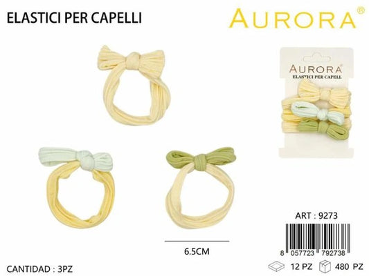 Tris di Elastici Morbidi AURORA con Texture a Costine e Fiocco Minimal