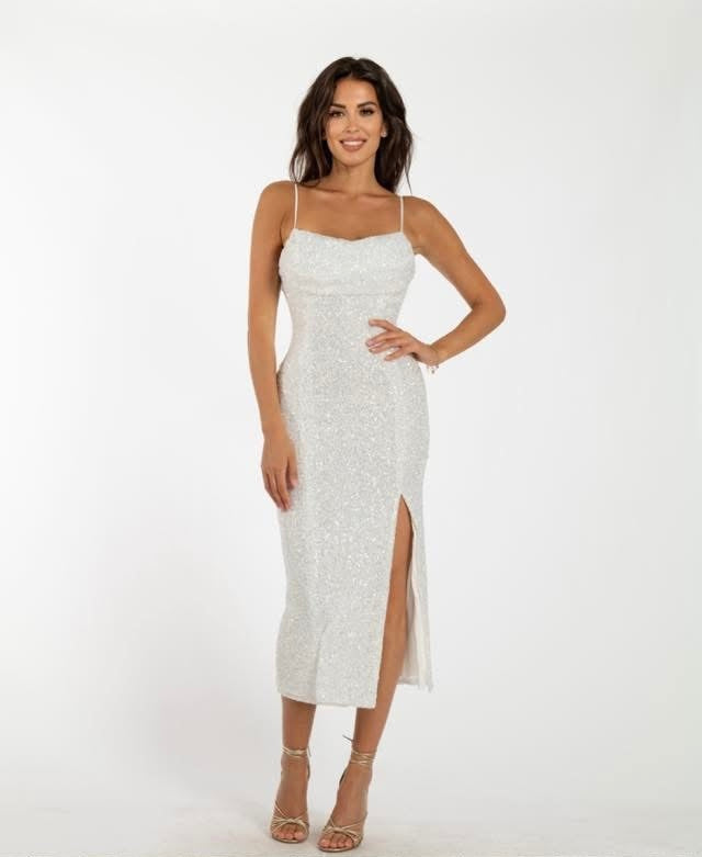 ABITO LUNGO SENZA SPALLINE CON PAILLETTES BIANCO - SUNTIMEMODA