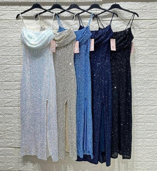 ABITO LUNGO SENZA SPALLINE CON PAILLETTES COLOR DIVERSO - SUNTIMEMODA