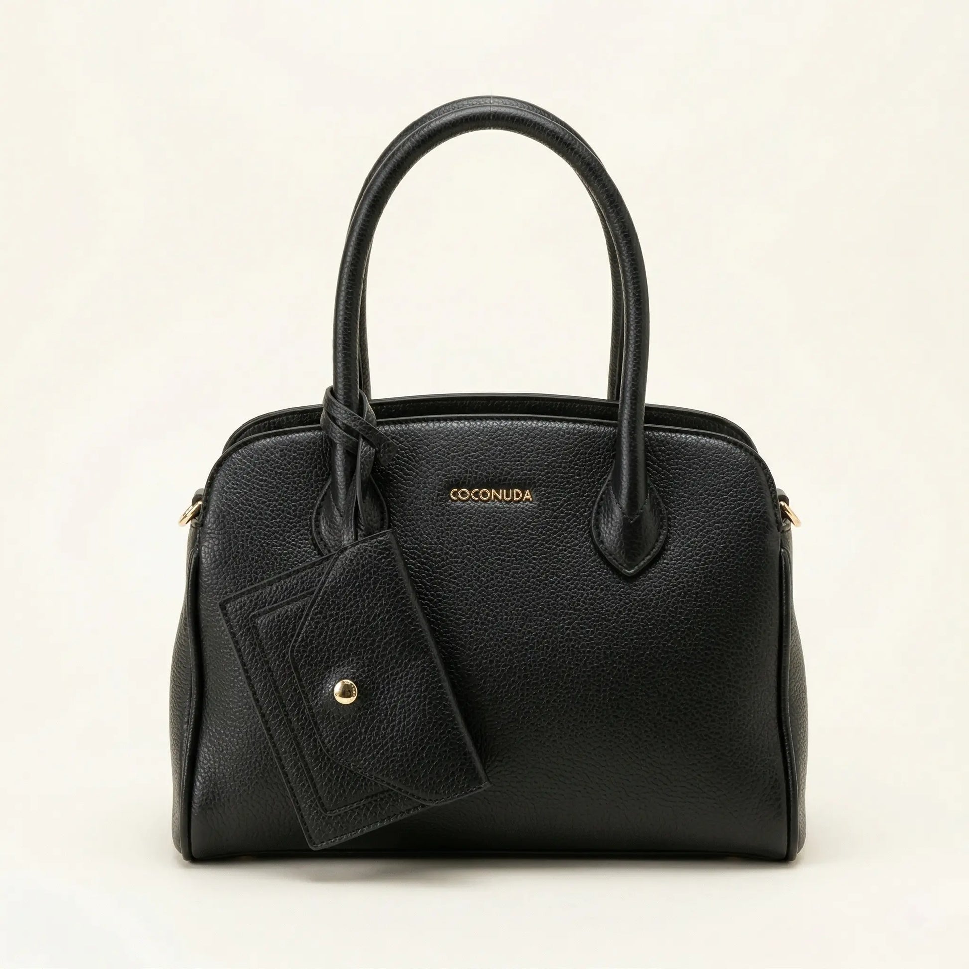 Borsa a mano nera Coconuda 14169 con texture martellata e mini pouch rimovibile - SUNTIMEMODA