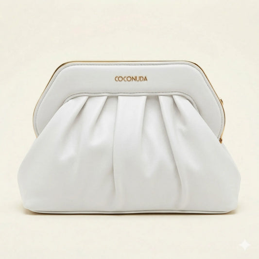 Borsa a nuvola bianca COCONUDA 14207 vista frontale design plissé - SUNTIMEMODA