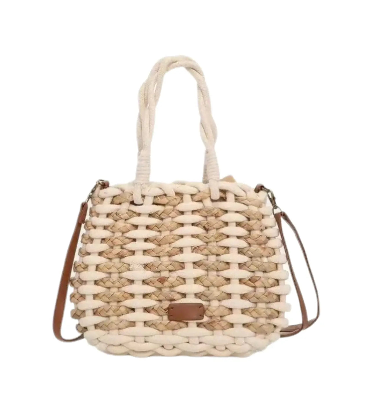 Borsa paglia con mano beige - SUNTIMEMODA