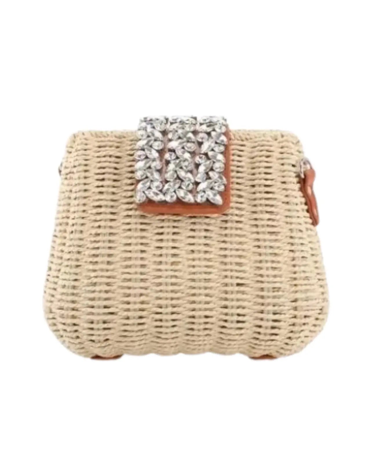 Borsa paglia piccolo con strass beige - SUNTIMEMODA