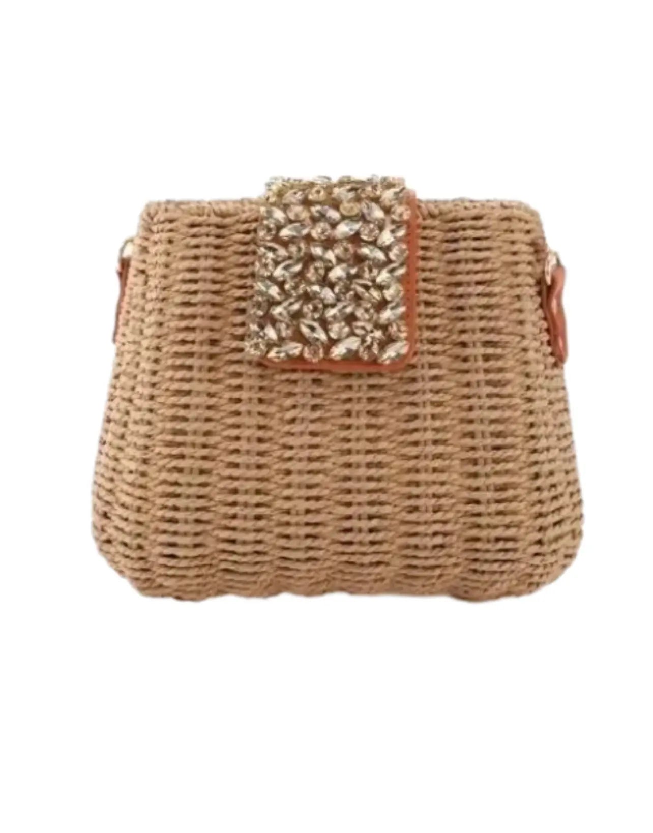 Borsa paglia piccolo con strass marrone - SUNTIMEMODA