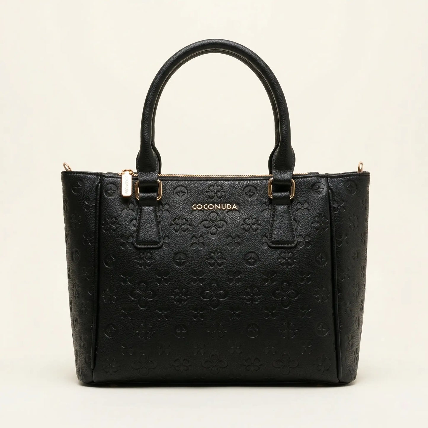 Borsa tote Coconuda nera con trama a rilievo e dettagli dorati - SUNTIMEMODA