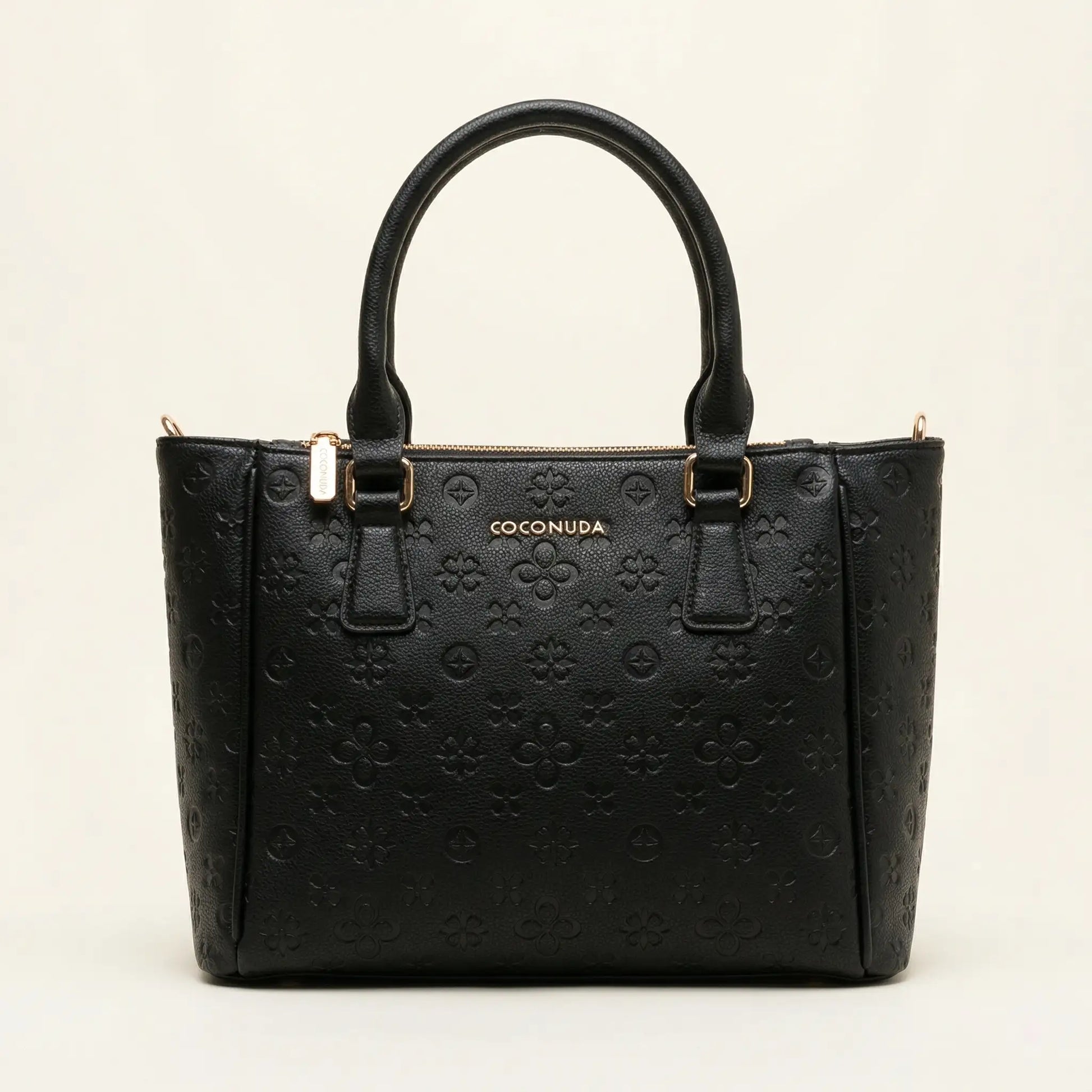 Borsa tote Coconuda nera con trama a rilievo e dettagli dorati - SUNTIMEMODA