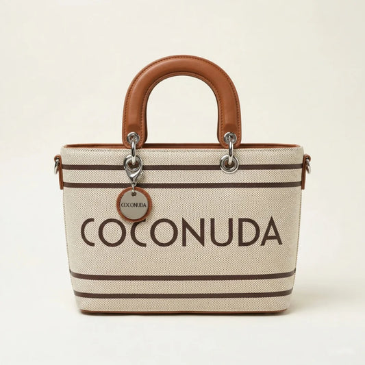 Borsa tote COCONUDA 14155 bianca e marrone con logo frontale e manici rigidi - SUNTIMEMODA