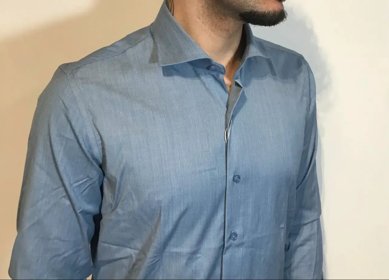 Camicia blu leggero slim fit - SUNTIMEMODA