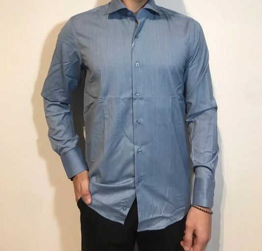 Camicia blu leggero slim fit - SUNTIMEMODA