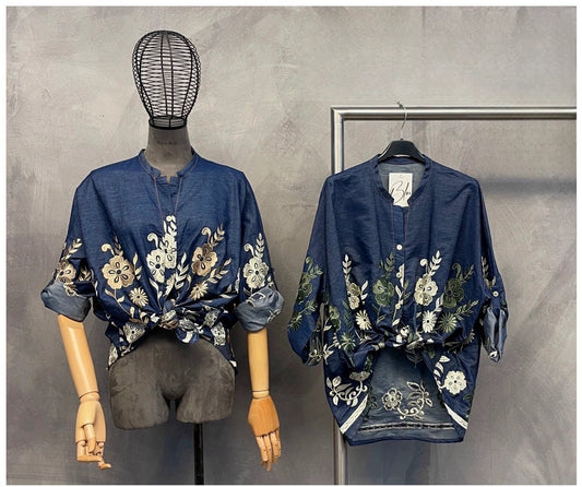 Camicia Taglia Unica in Denim Ricamato - SUNTIMEMODA