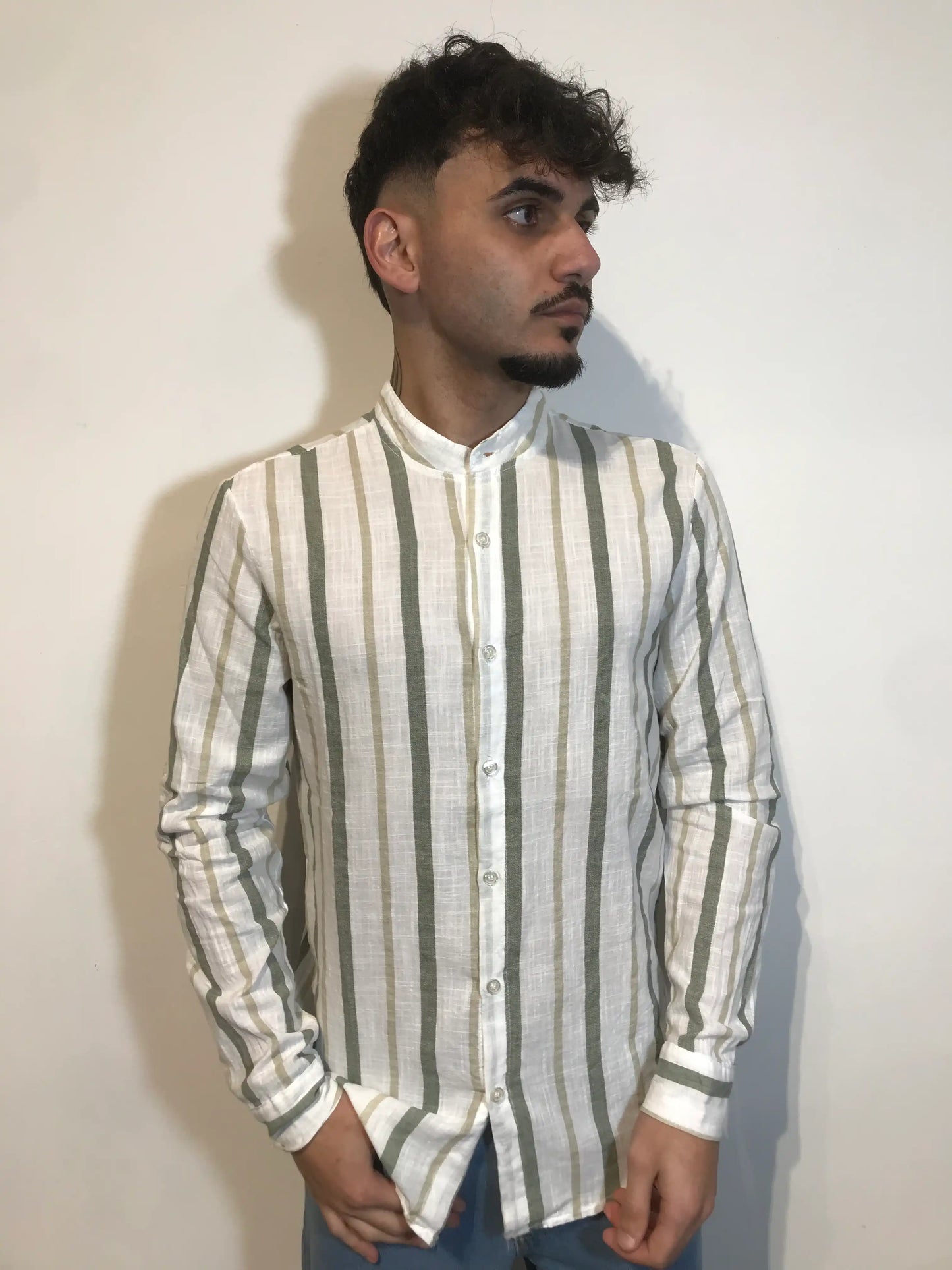 Camicie Uomo Colletto Coreano verde - SUNTIMEMODA