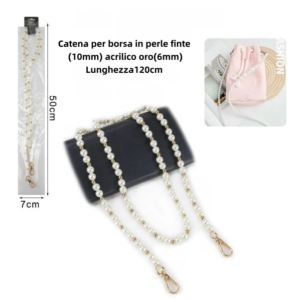 Catena per borsa in perle finte 10mm acrilico oro 6mm Lunghezza 120cm oro - SUNTIMEMODA