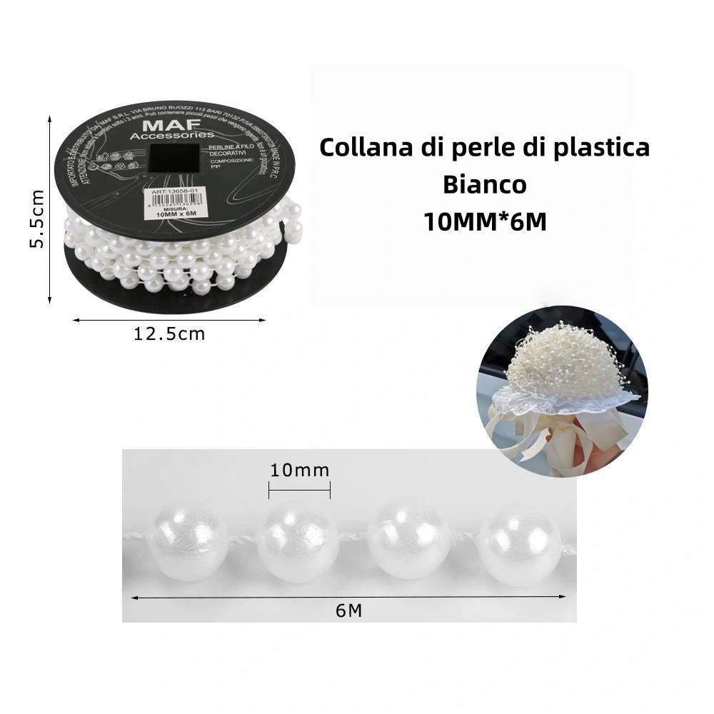 Collana di perle di plastica bianco 10mm 6M - SUNTIMEMODA