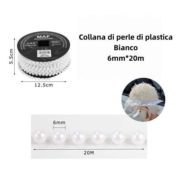 Collana di perle di plastica bianco 6mm 20M - SUNTIMEMODA
