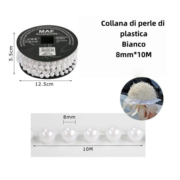 Collana di perle di plastica bianco 8mm 10M - SUNTIMEMODA