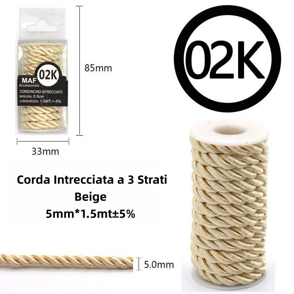 Corda Intrecciata a 3 Strati 5mm*1.5m BEIGE - SUNTIMEMODA
