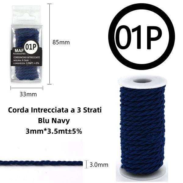Corda Intrecciata a 3 Strati Blu-navy 3mm*3.5m - SUNTIMEMODA