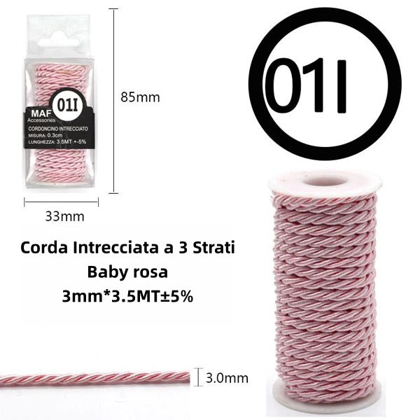 Corda Intrecciata a 3 Strati baby-rosa 3mm*3.5m - SUNTIMEMODA