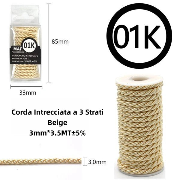 Corda Intrecciata a 3 Strati beige 3mm*3.5mt - SUNTIMEMODA