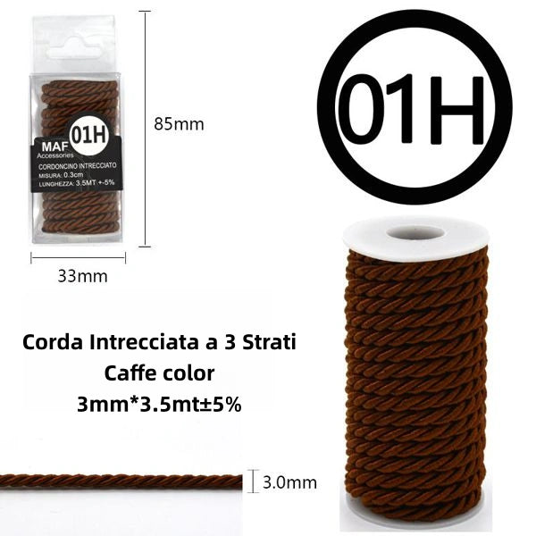 Corda Intrecciata a 3 Strati caffe-color 3mm*3.5mt - SUNTIMEMODA
