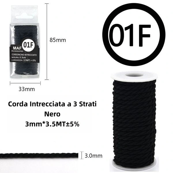 Corda Intrecciata a 3 Strati nero 3mm*3.5MT - SUNTIMEMODA