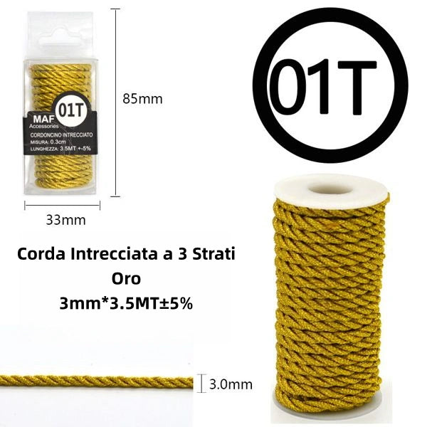 Corda Intrecciata a 3 Strati oro 3mm*3.5MT - SUNTIMEMODA