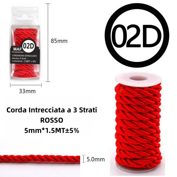 Corda Intrecciata a 3 Strati rosso 5mm*1.5mt - SUNTIMEMODA