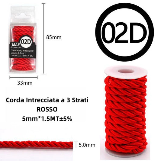 Corda Intrecciata a 3 Strati rosso 5mm*1.5mt - SUNTIMEMODA