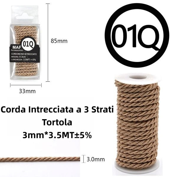 Corda Intrecciata a 3 Strati tortola 3mm*3.5mt - SUNTIMEMODA