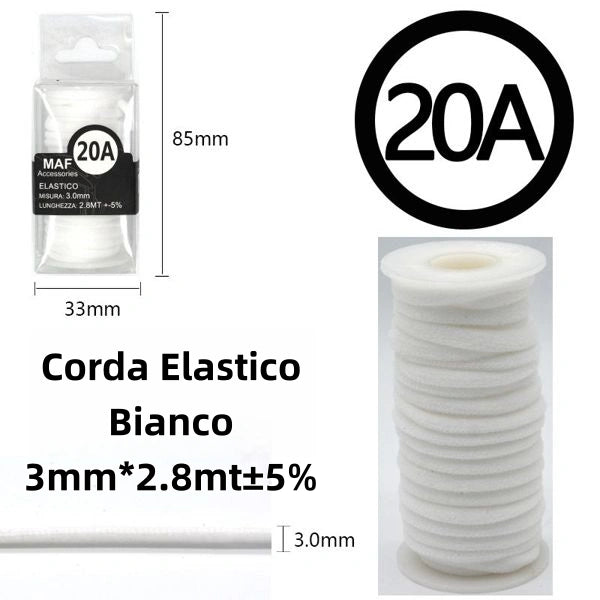 Corda elastico bianco 3mm*2.8mt - SUNTIMEMODA