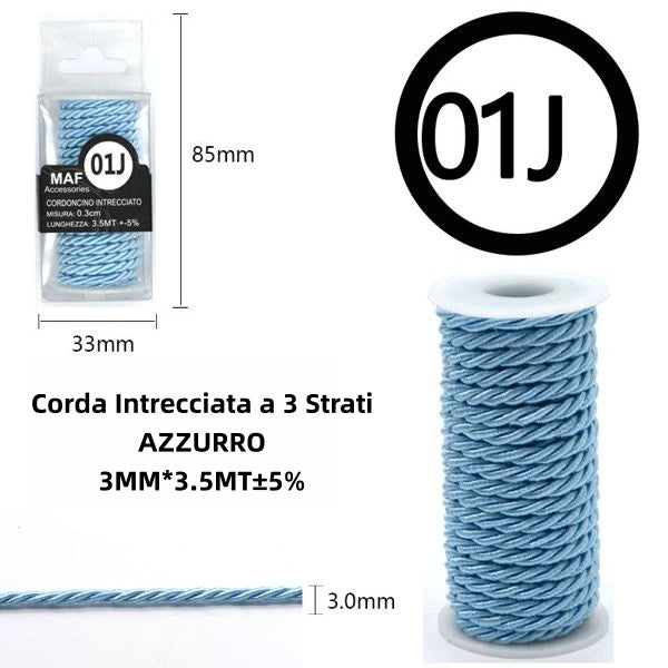 Corda intrecciata a 3 strati azzurro 3mm*3.5mt - SUNTIMEMODA