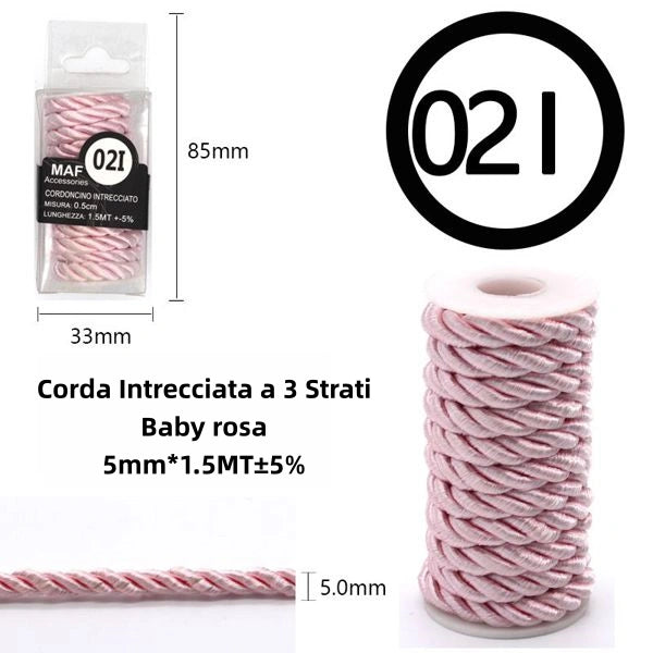 Corda intrecciata a 3 strati baby rosa-5mm*1.5mt - SUNTIMEMODA