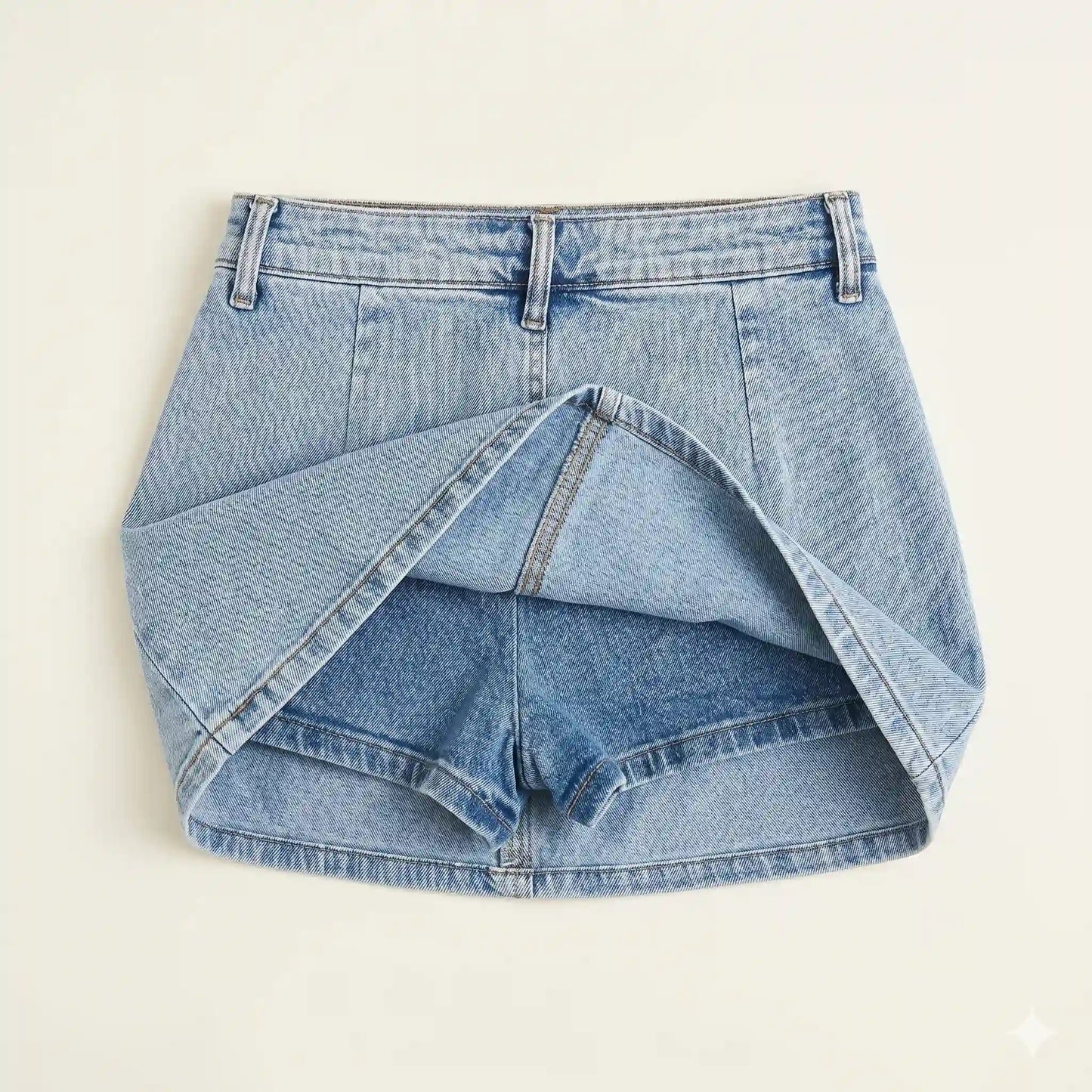 Dettaglio lavaggio vintage e tasche gonna pantalone denim estiva - SUNTIMEMODA