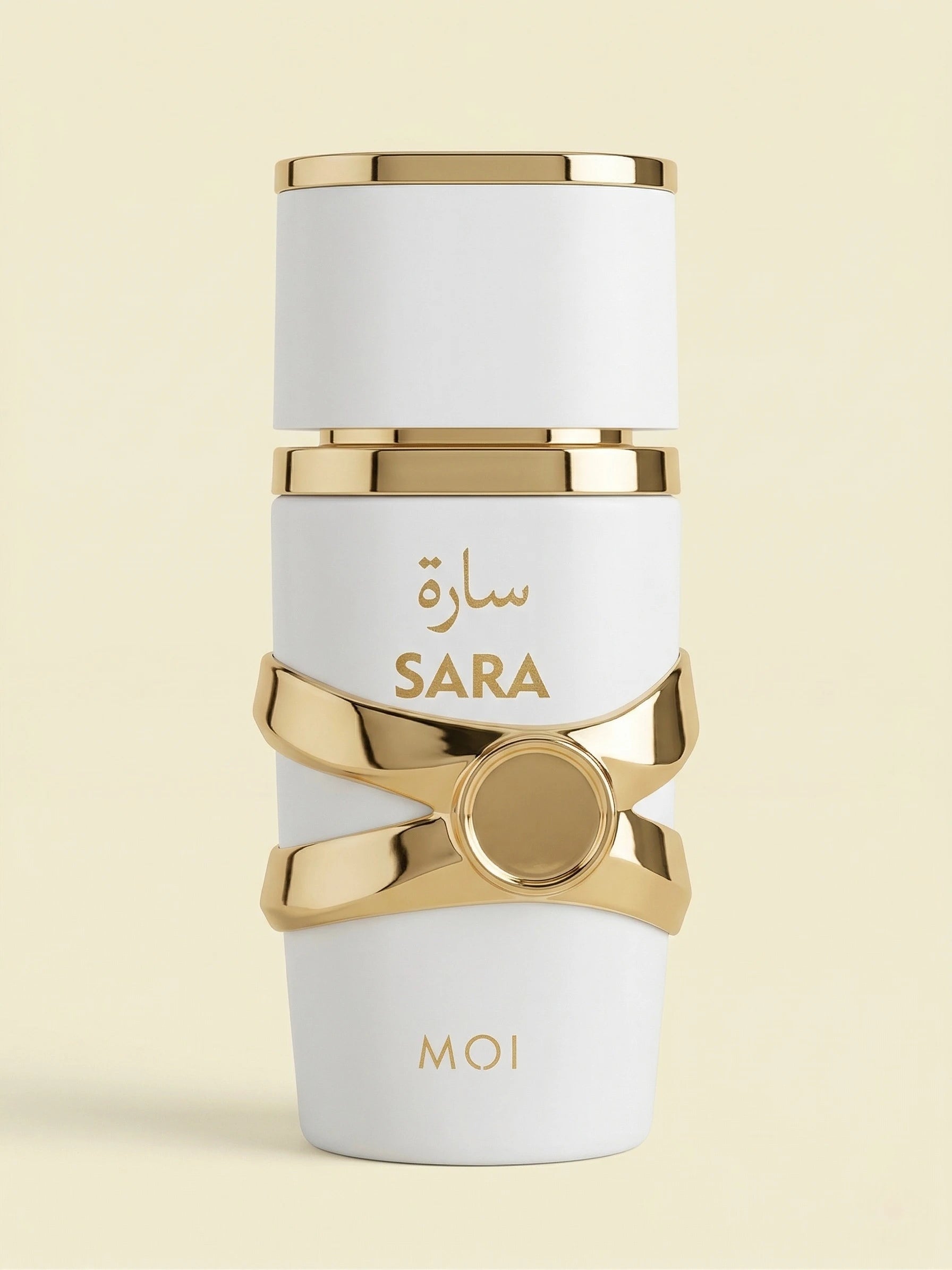 Flacone profumo SARA MOI 25ml bianco opaco con decorazione intrecciata dorata - SUNTIMEMODA
