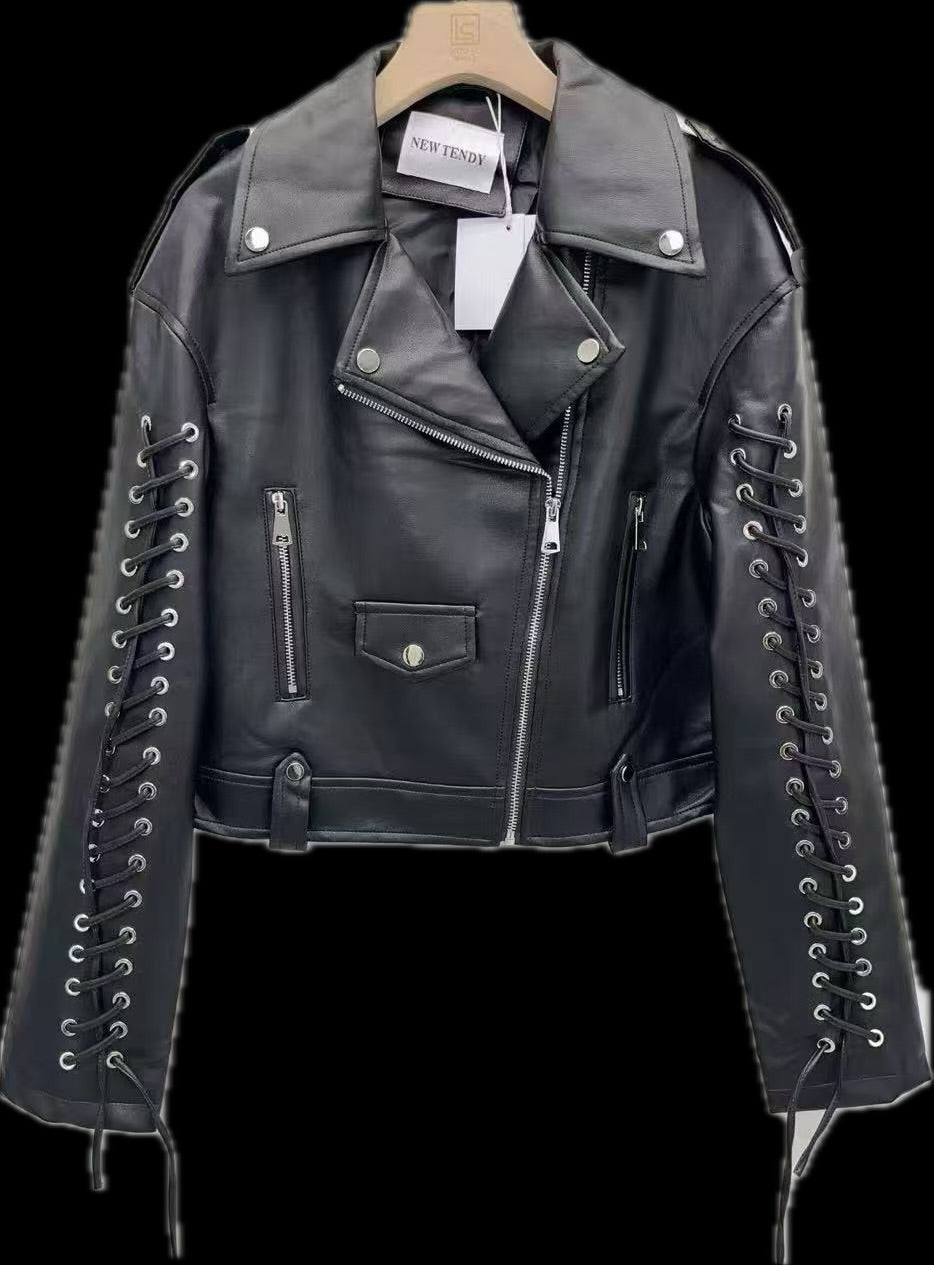 GIACCA IN PELLE CON MANICHE CON COULISSE CORTO NERO - SUNTIMEMODA