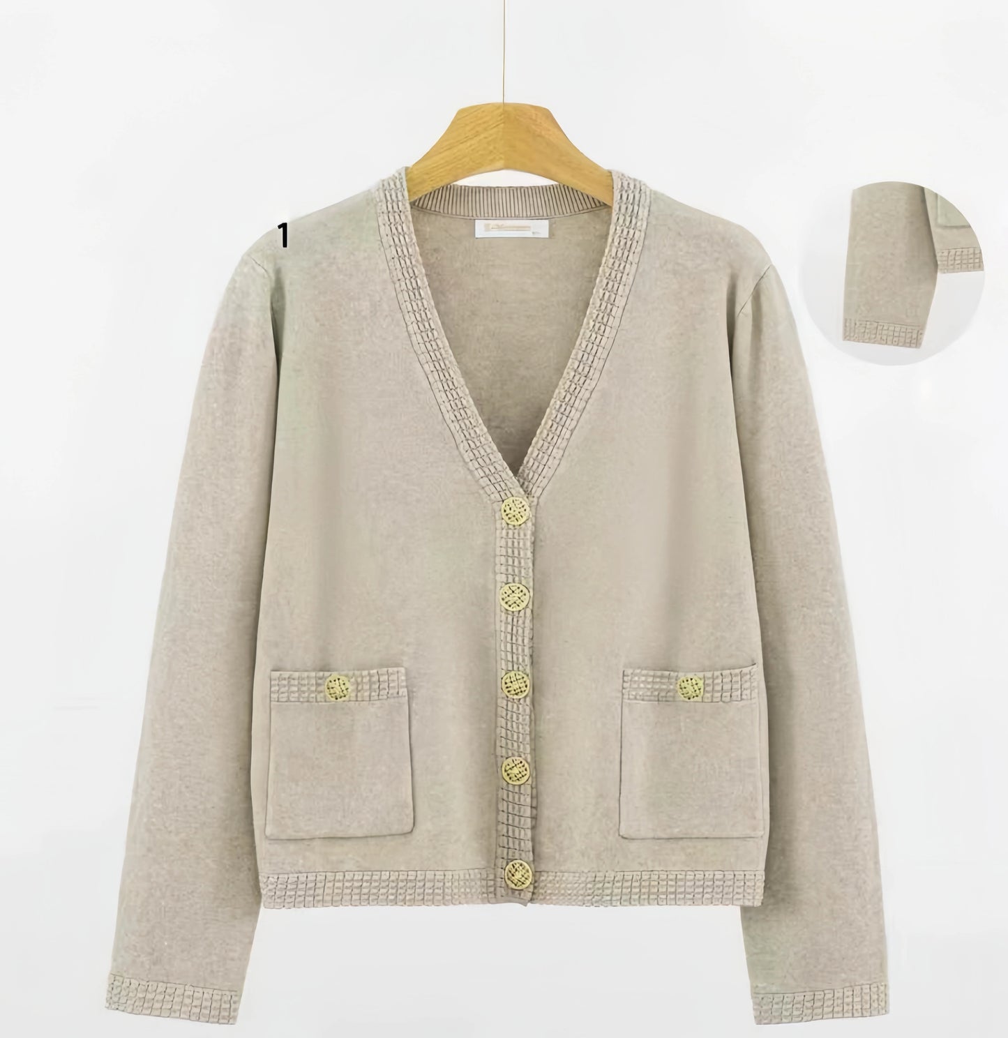 Giacca con scollo a V e tasche beige - SUNTIMEMODA