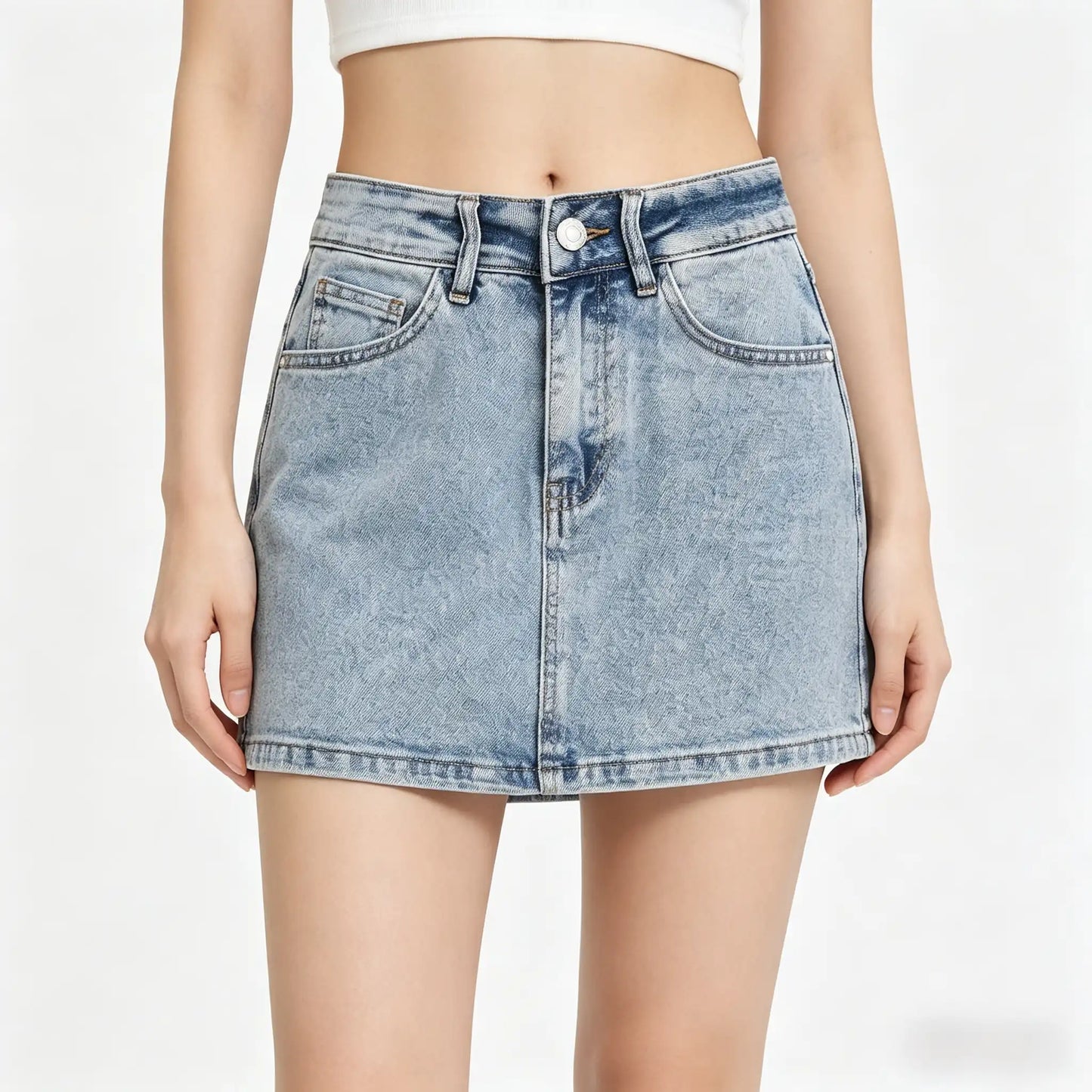 Gonna pantalone denim chiaro vita alta vestibilità a A per donna - SUNTIMEMODA