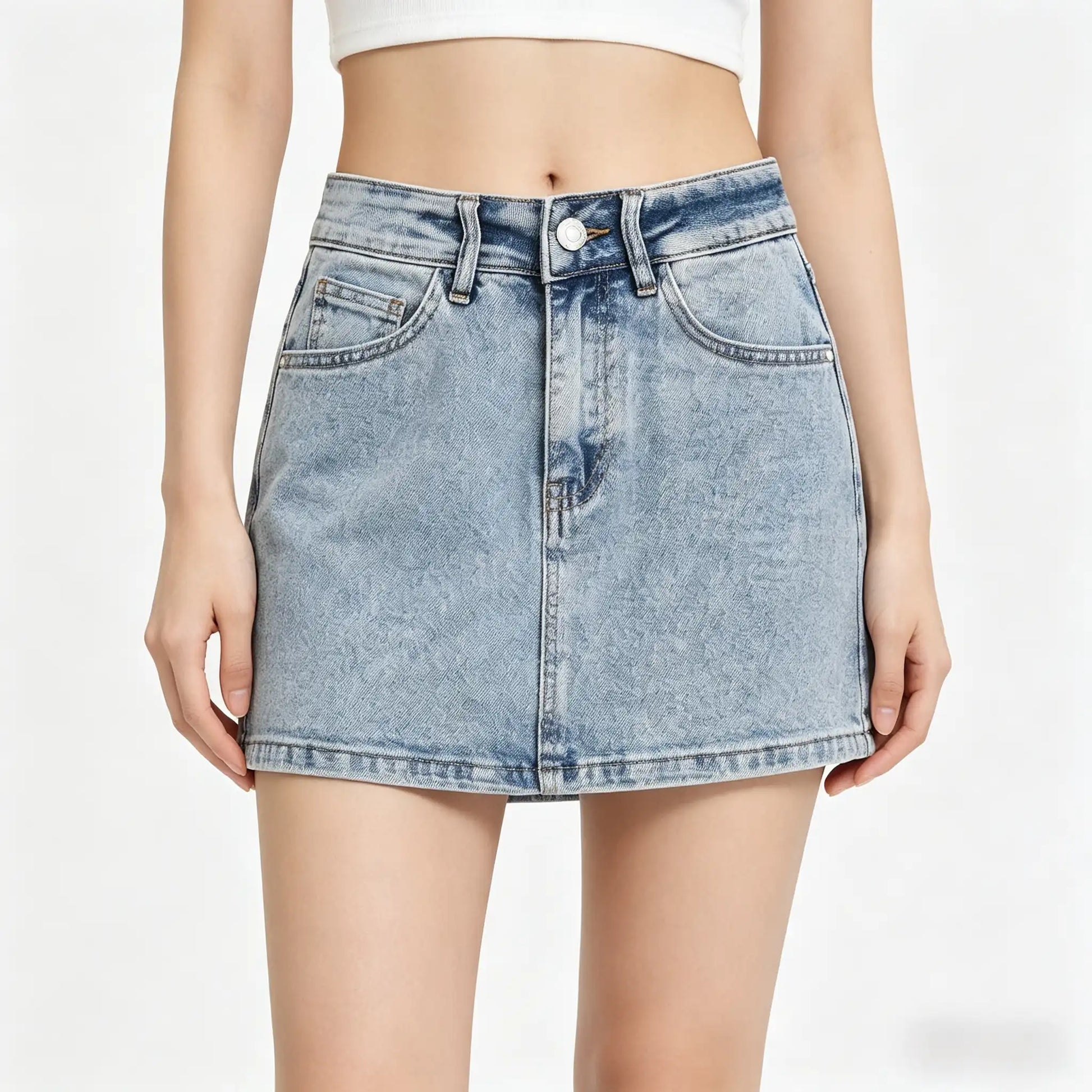 Gonna pantalone denim chiaro vita alta vestibilità a A per donna - SUNTIMEMODA