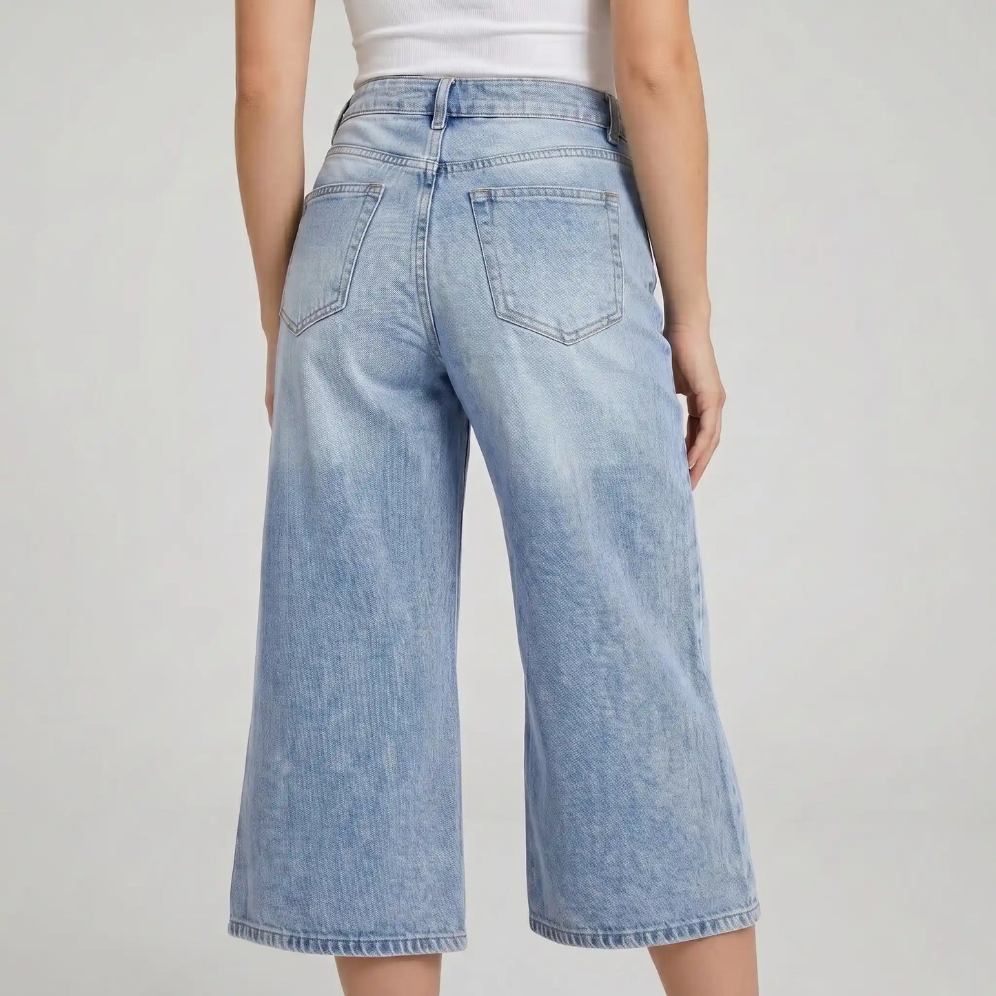 Jeans a vita alta gamba larga dettaglio vestibilità posteriore - SUNTIMEMODA
