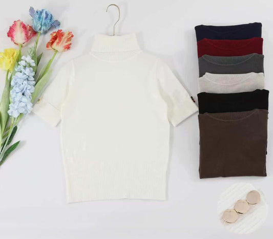 Maglia maniche corto con collo alto （dolcevita) - SUNTIMEMODA